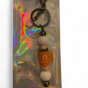 Orange Daisy Mug Beaded Keychain - Women Accessories
